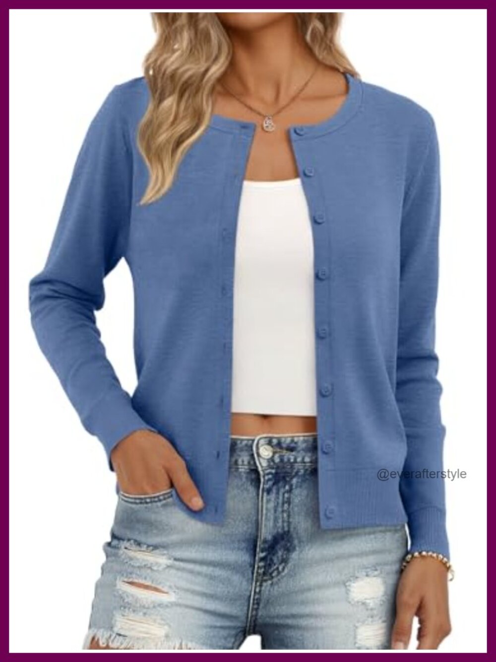 Women's Lightweight Knit Button Cardigan Long Sleeve Crew Neck